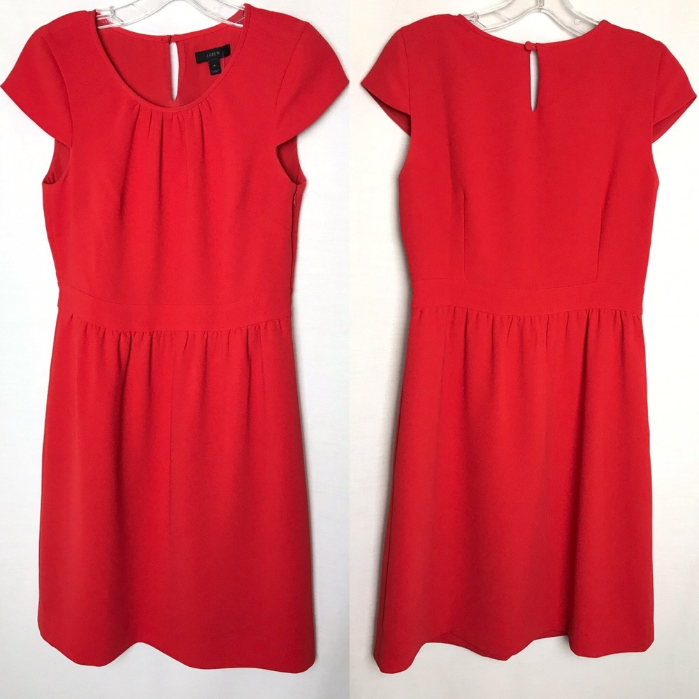 J. Crew Red Dress Sz 4 Cap Sleeve Career Fitted - Picture 2 of 8